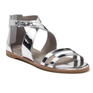 Eileen Fisher NEW CiCi Strappy Zip Leather Sandals Silver Mirror Metallic Sz 6.5